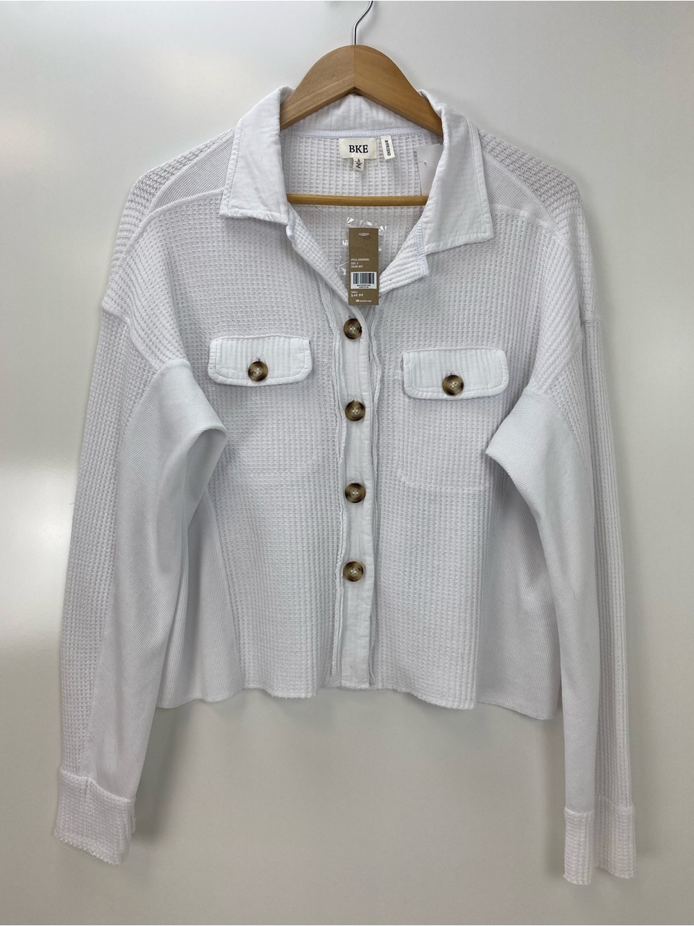BKE White Waffle-Knit Button Front Top